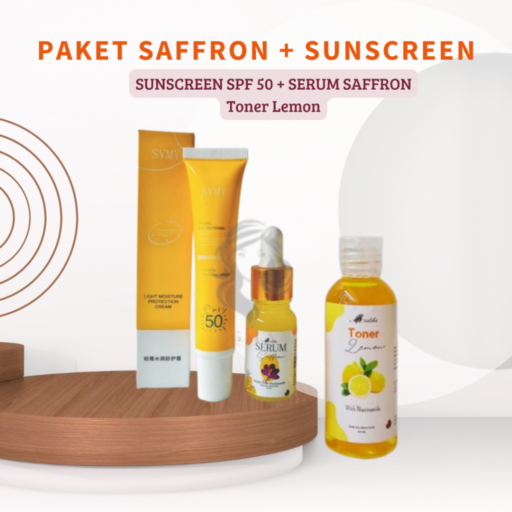 PAKET SAFFRON 3in1 SERUM SAFFRON + SUNSCREEN SPF 50 + TONER LEMON