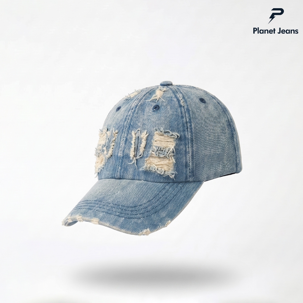 Planet Jeans - Topi Baseball Denim Ripped Original Aksen Robek Washed Series BC20