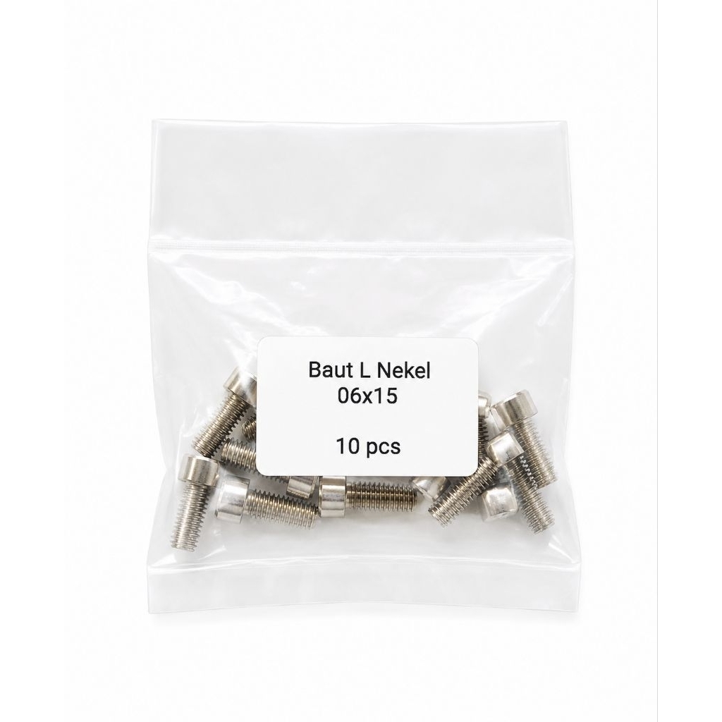 Baut L nekel ukuran M 6×15  berkualitas untuk variasi dan dudukan motor.Material kuat, anti karat, c