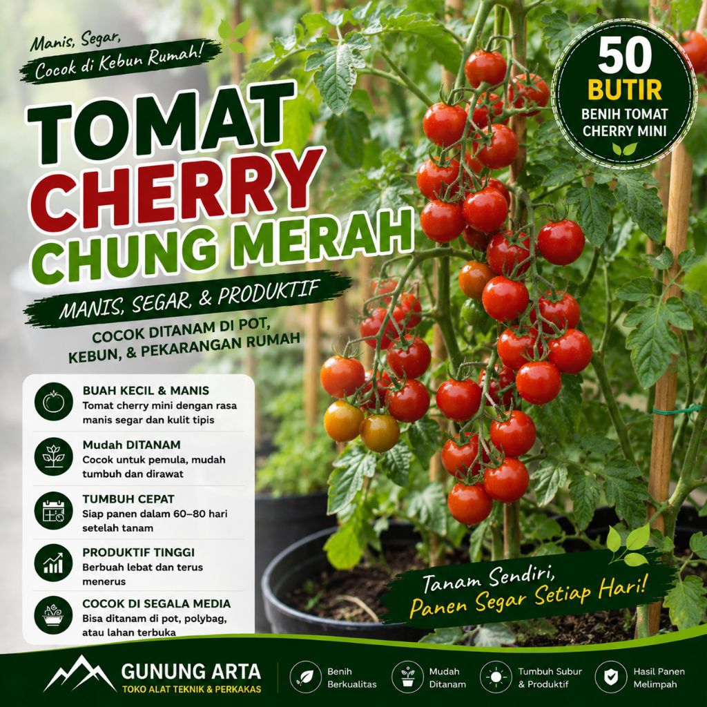 50 Butir Benih Tomat Cherry Chung Merah Bibit Tomat Cherry Mini Sweet Tomato