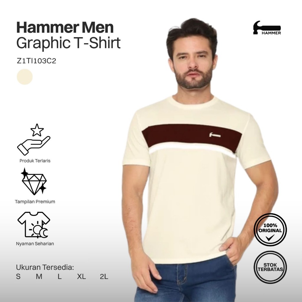 Hammer Men Graphic T-Shirt | Kaos Grafis Pria Reguler Lengan Pendek Parchment Z1TI103C2