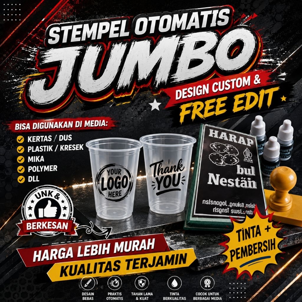 STEMPEL EKSTRA BESAR TINTA PLASTIK SUDAH FREE DESAIGN &TINTA REFIL