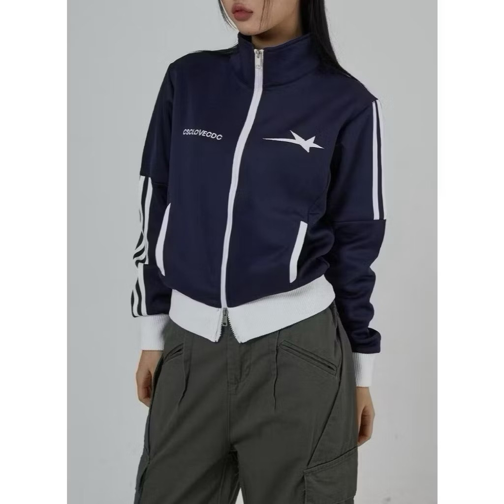 baju atasan wanita terbaru  GUES STAR LOVE JAKET WANITA LIST STRIPE JAKET ZIPPER KOREAN STYLE
