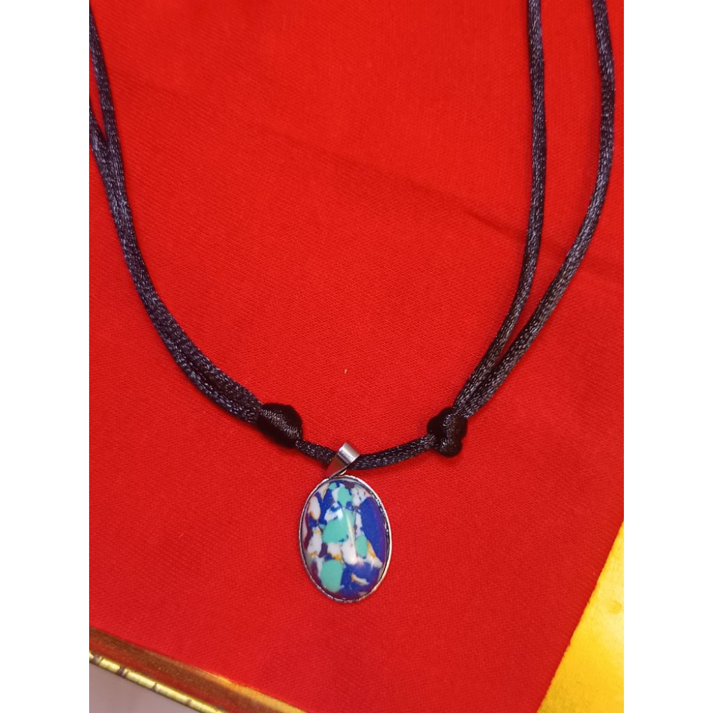 kalung liontin batu akik pirus langit Uzbekistan tali hitam