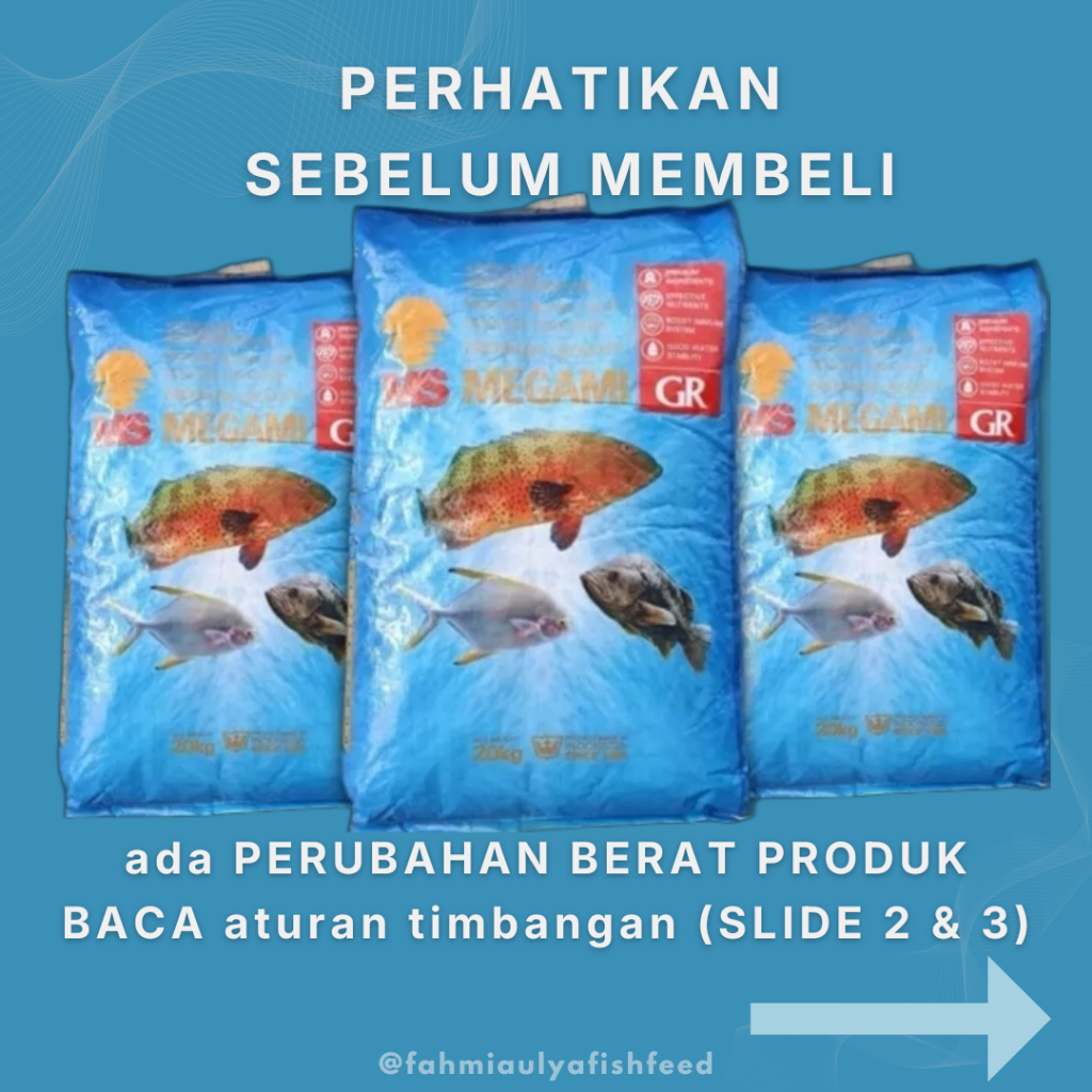 MEGAMI GR Repack 1 Kg | Pelet ikan Kerapu Kakap Koi ikan hias Tinggi Protein