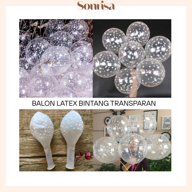 SONRISA - BALON LATEX TRANSPARAN STAR / BALON BINTANG TRANSPARAN ECER / BALON LATEX TRANSPARAN BINTA