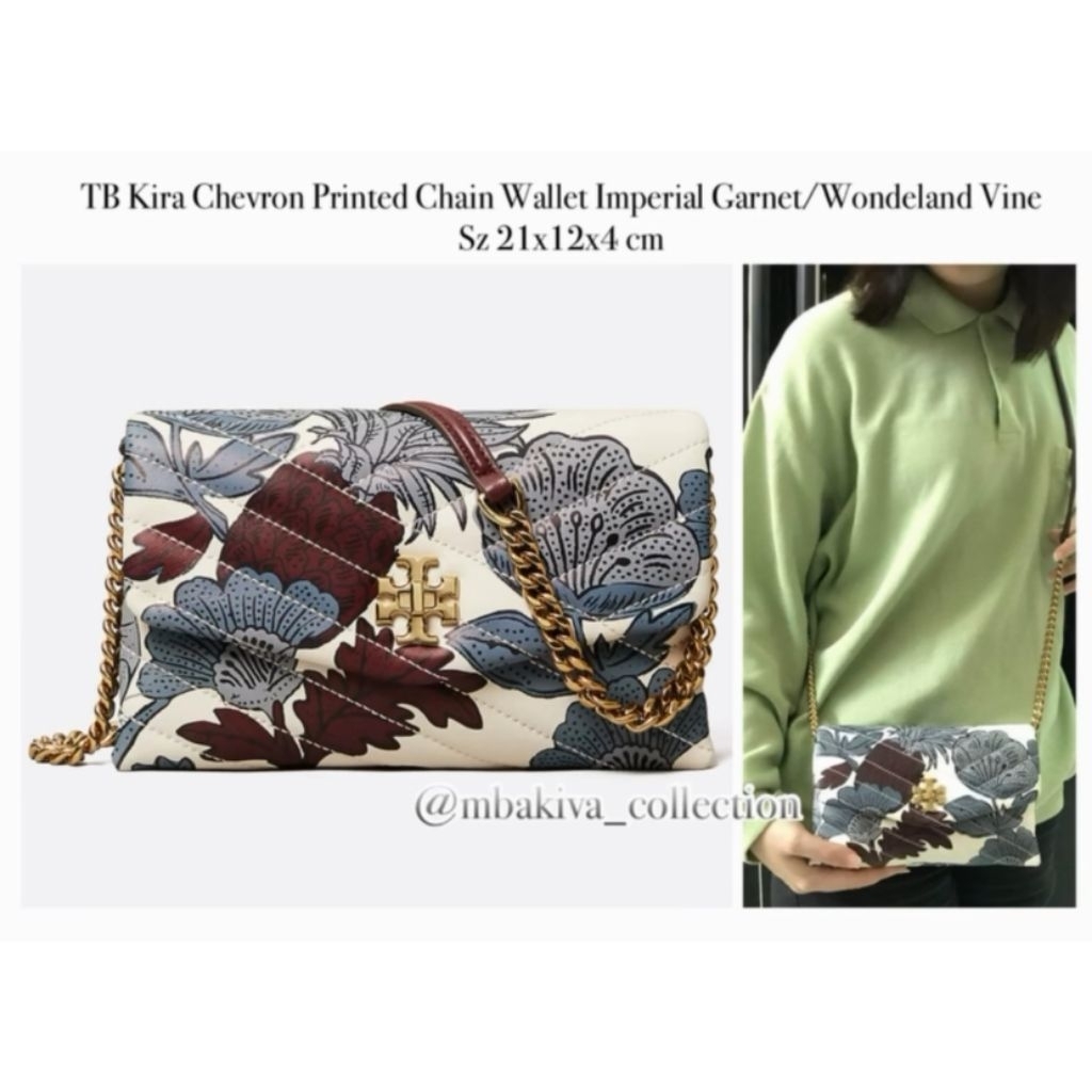 TB Kira Chevron Printed Chain Wallet Imperial Garnet/Wondeland Vine