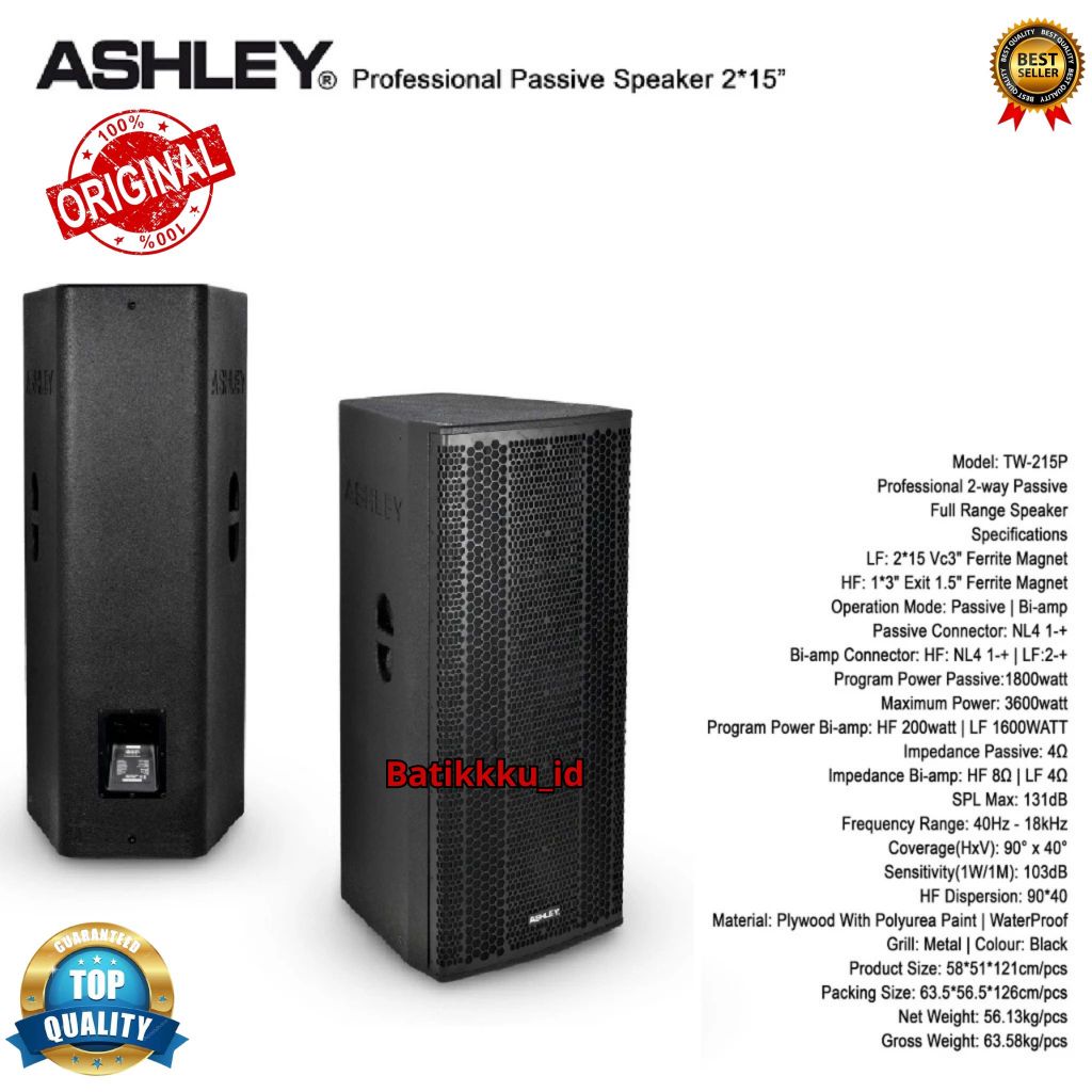 Speaker Pasif ASHLEY TW 215 P TW215P TW215 P Original 2 x 15 Inch 1800 Watt