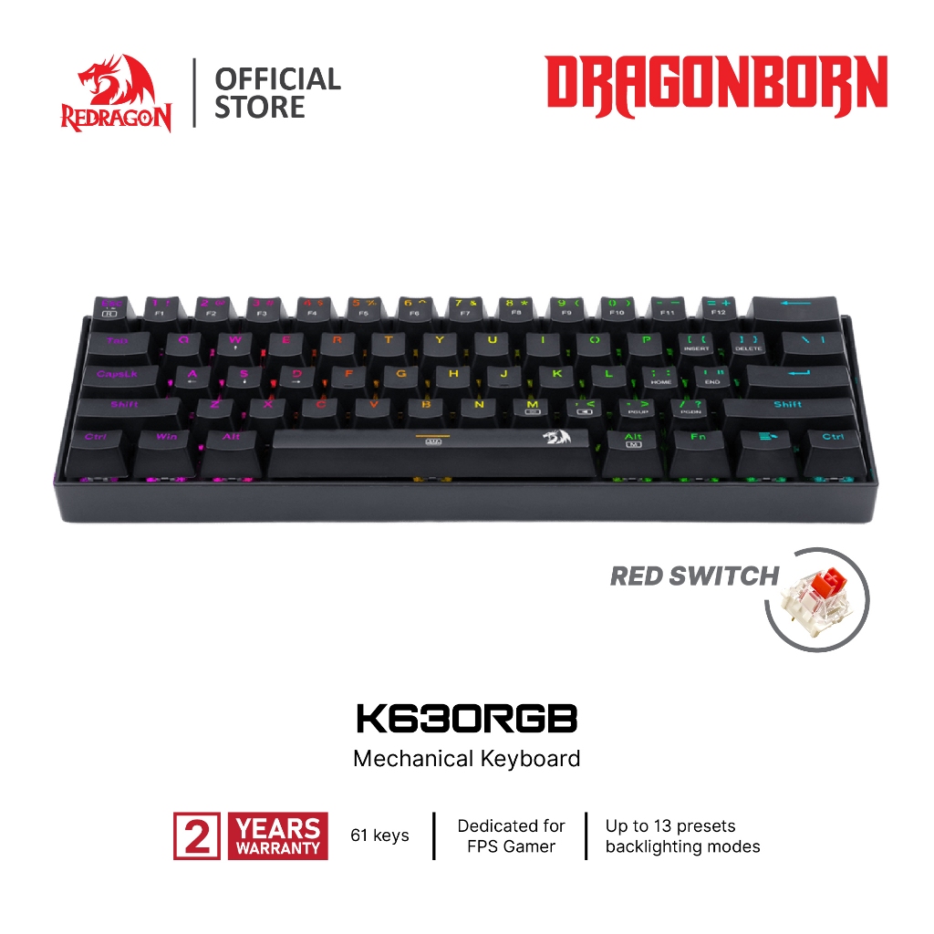 Redragon DRAGONBORN K630 RGB Black 60% Wired mechanical keyboard 61keys RGB backlight