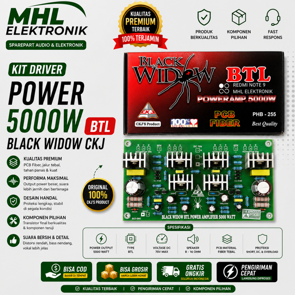 Kit Driver Power Amplifier 5000W BTL Black Widow PHB-255 CKJ