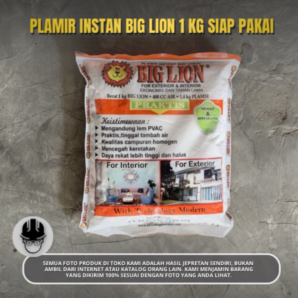Plamir Instan BIG LION 1 Kg Siap Pakai / Semen Plamir Tembok Instan Bubuk Anti Retak Interior Eksitr