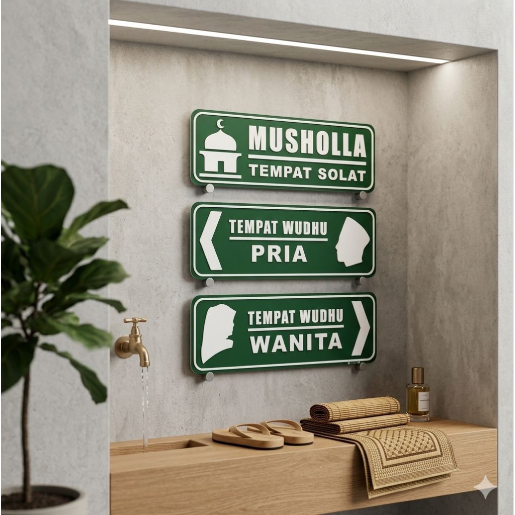 Sign Musholla dan Tempat Wudhu Akrilik untuk Pria dan Wanita