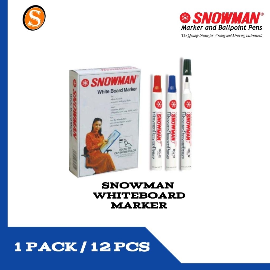 (1 PACK) White Board Marker/Spidol Papan Tulis Bisa Dihapus BG-12 Snowman