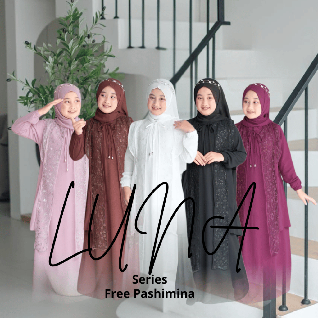 Naraya Kids– Luna Series | Gamis Anak Prempuan  Syar’i 4-12 Tahun set Pashmina Instan Tersedia 5 War