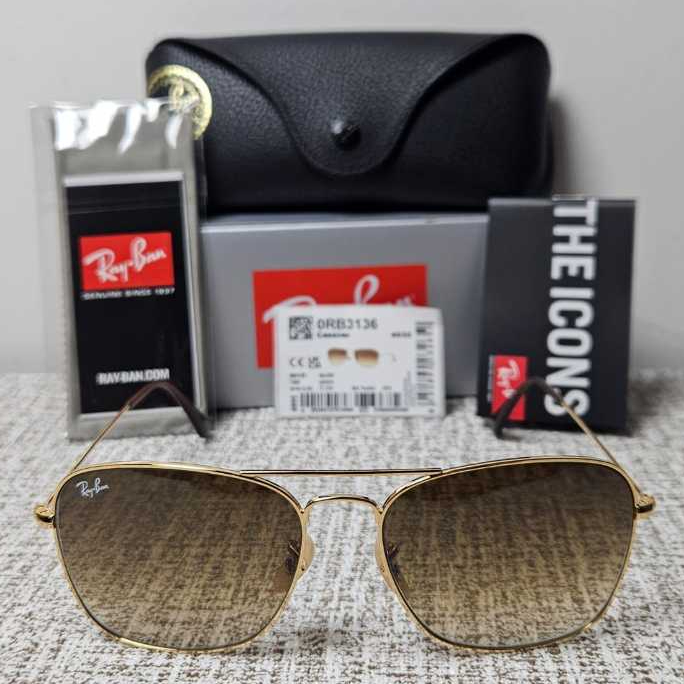 Kacamata Rayban Caravan RB3136 001/51 Gold Lens Brown Gradient Original