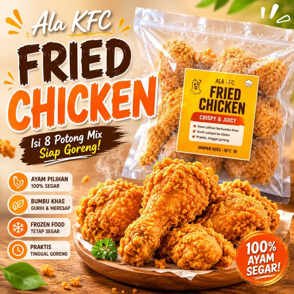 Fried Chicken Ala KFC Isi 8 Potong Mix | Ayam Crispy Frozen Siap Goreng Renyah
