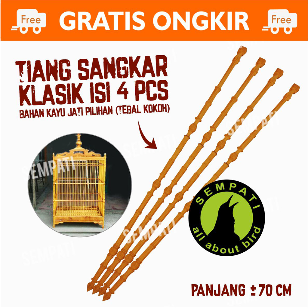 SEMPATI TIANG SANGKAR KOTAK KAYU KLASIK TIANG SUDUT KANDANG BURUNG BAHAN KAYU BULAT KLASIK PANJANG T