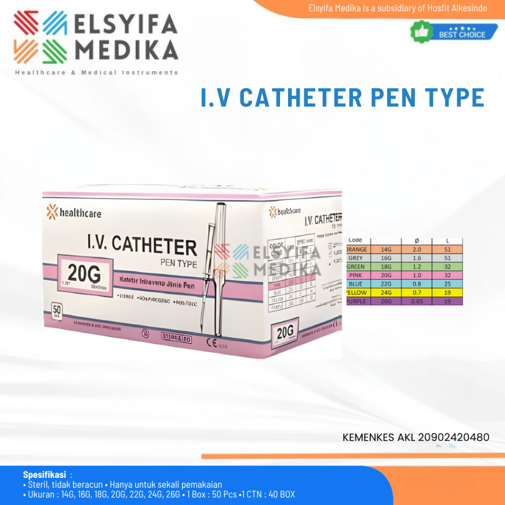 Healthcare IV Catheter Pen Abocath 20g Jarum Infus