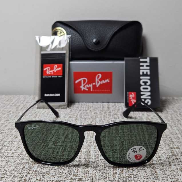 Kacamata Rayban Chris RB4187 601/2P Black Glossy Lens Green Polarized Original