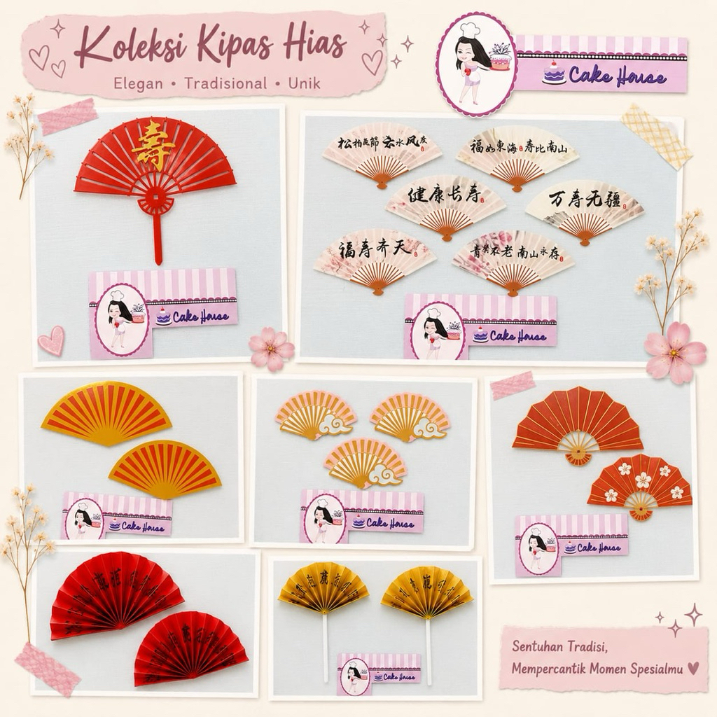 Cake topper kipas / hiasan kipas dekorasi kue