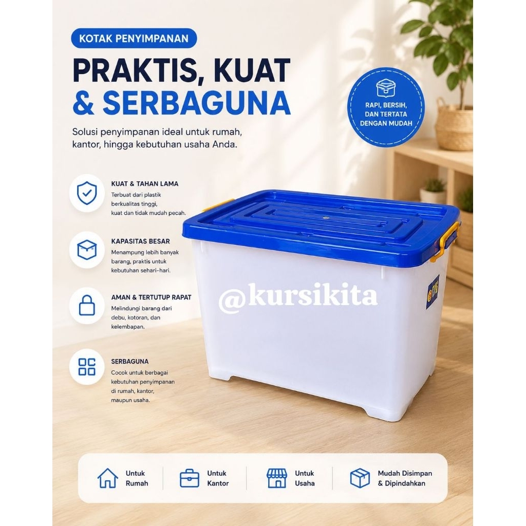 containee box putih transparan plastik roda / kontainer box serbaguna baju kain celaan pakaian / tem
