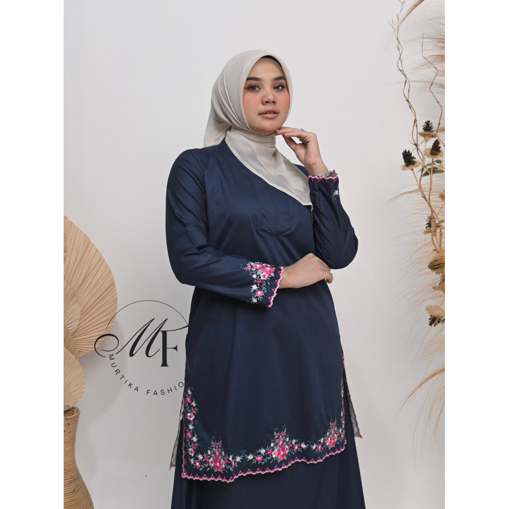 Murtikafashion-Setelan Baju  Muslimah  Melayu Wanita Pakaian Kerja ASN Motif Bordiran Terbaru Seraga