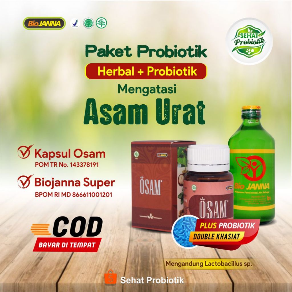 Paket Herbal Ampuh Probiotik Gempur Asam Urat..Kapsul OSAM plus Madu Probiotik dan BioJANNA Super