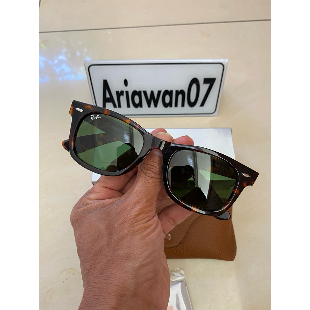 kacamata ray-ban wayfarer square tortoise kaca hijau sz 52