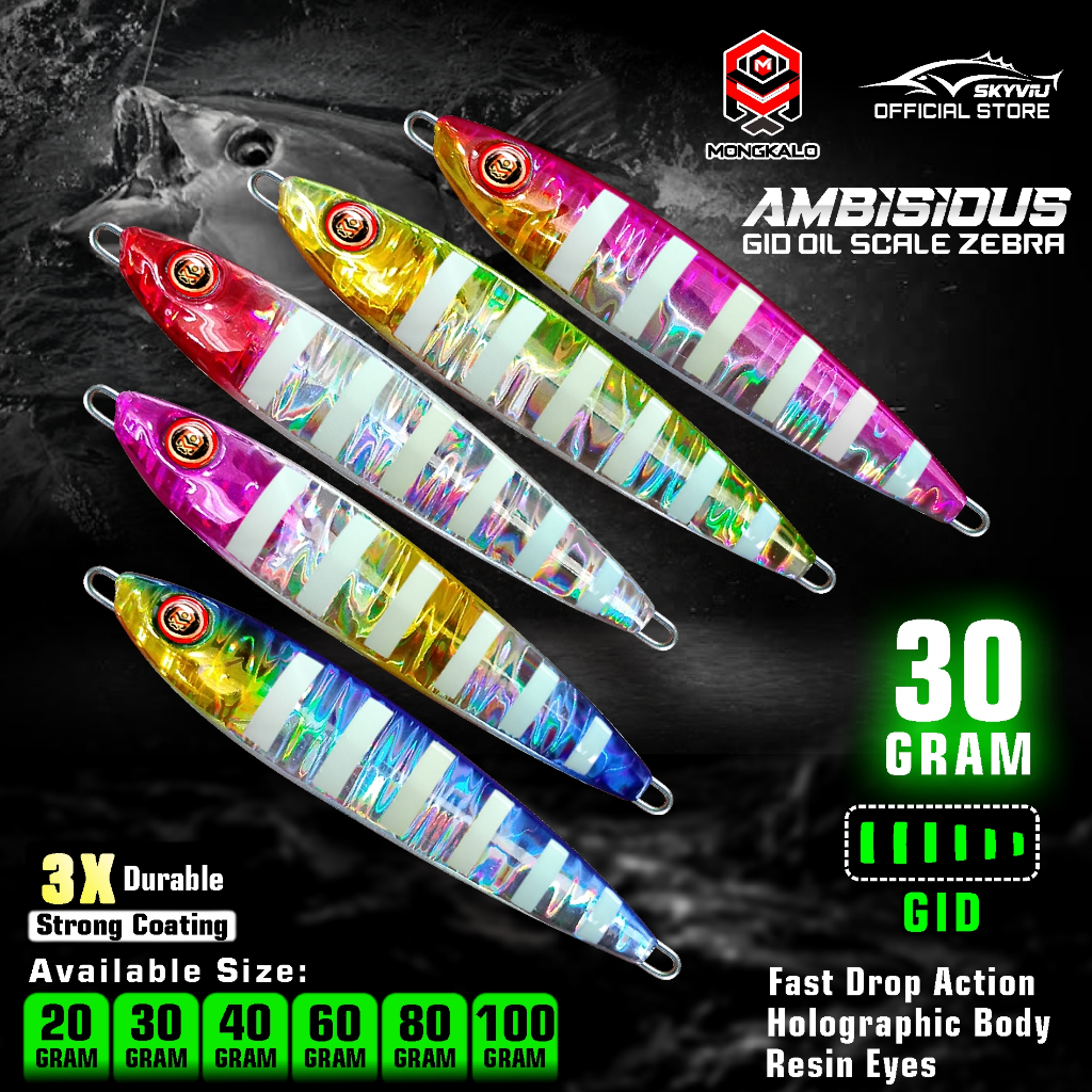 MONGKALO AMBISIOUS GID Zebra Hologram Minyak Umpan Metal Jig 30 Gram mpan jig Pancing 30gr Killer Um