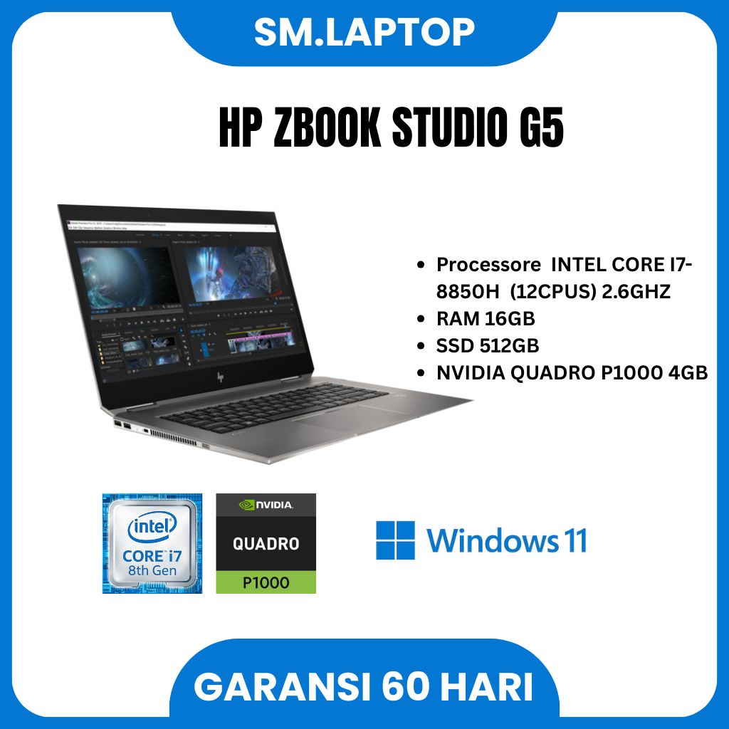 HP ZBOOK STUDIO G5 I7 GEN 8 RAM 16GB SSD 512GB 15INCH MOBILE WORKSTATION