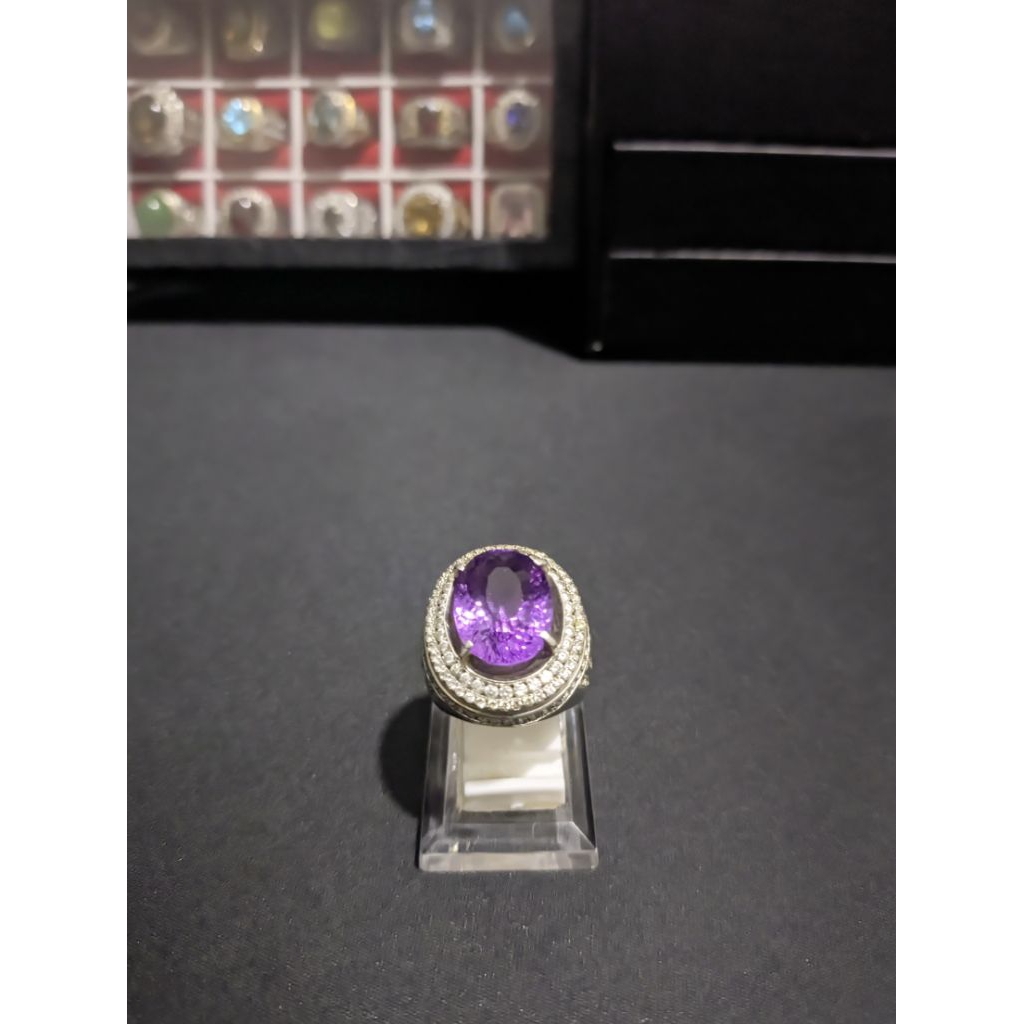 Batu Natural Amethyst Ring Perak Tebal Cutting Concave Cantik Kecubung Kalimantan Tanjung Bintang Bu