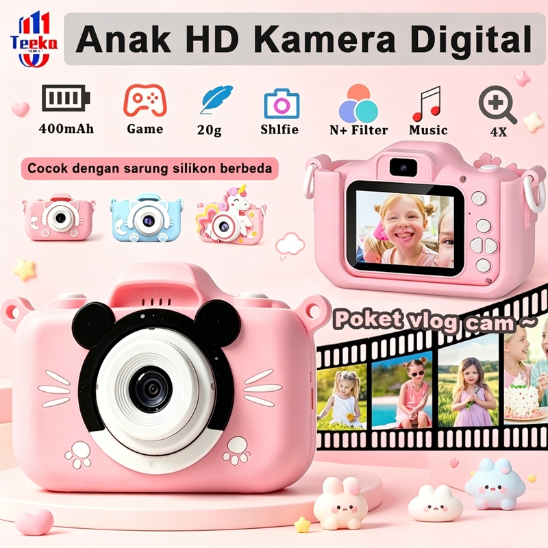 TEEKA HD Anak Vlog Saku Kamera Digital Kamera Mini Kado Ulang Tahun