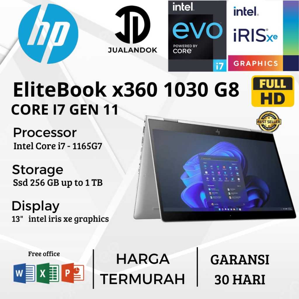 Laptop 2in1 HP Elitebook x360 1030 G8 Core i7 Gen 11 - RAM 16GB - SSD 1TB - 13 inch - TouchScreen - 