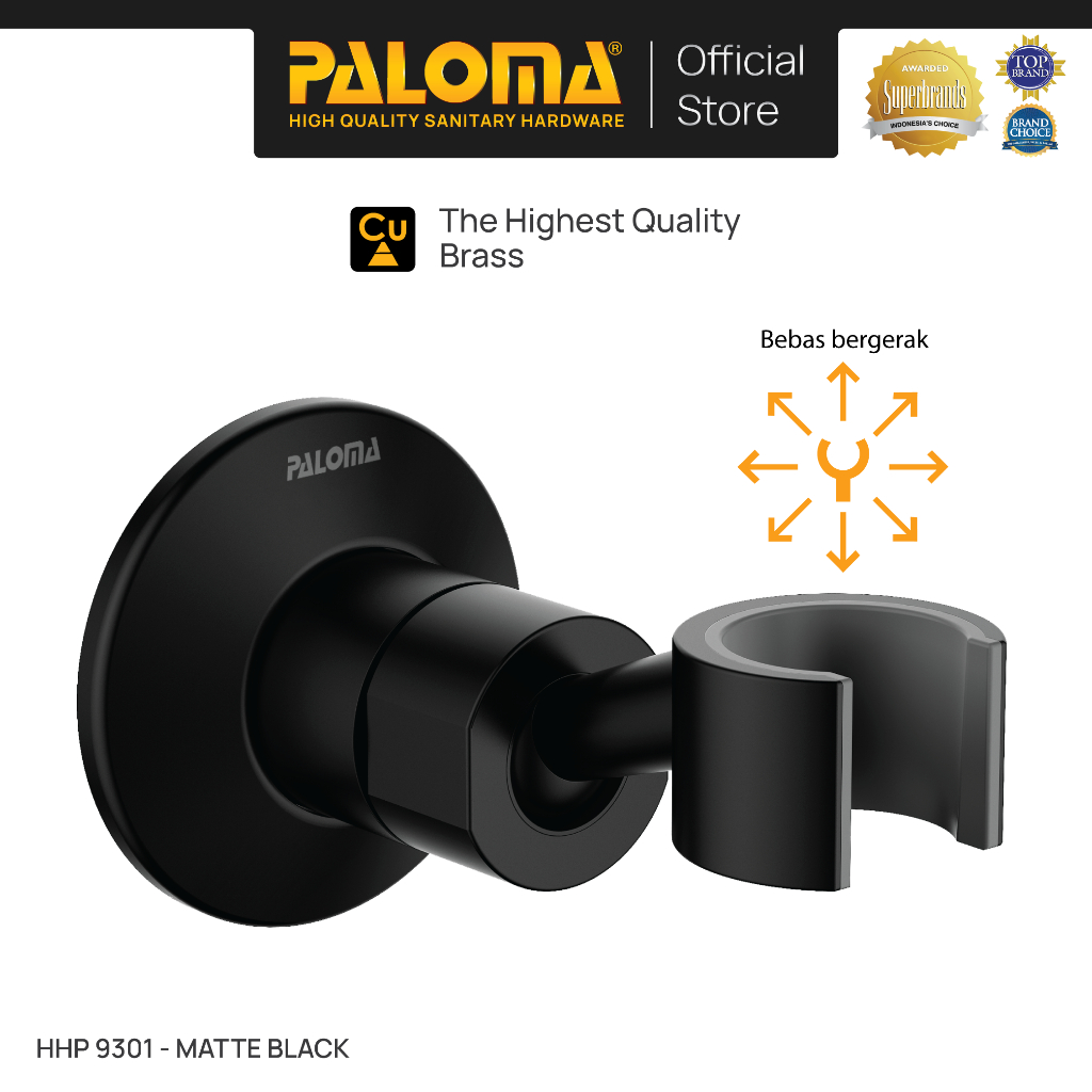 PALOMA HHP 9301 Shower Holder Gantungan Hanger Dudukan Hand Handshower Brass Kuningan Black Hitam