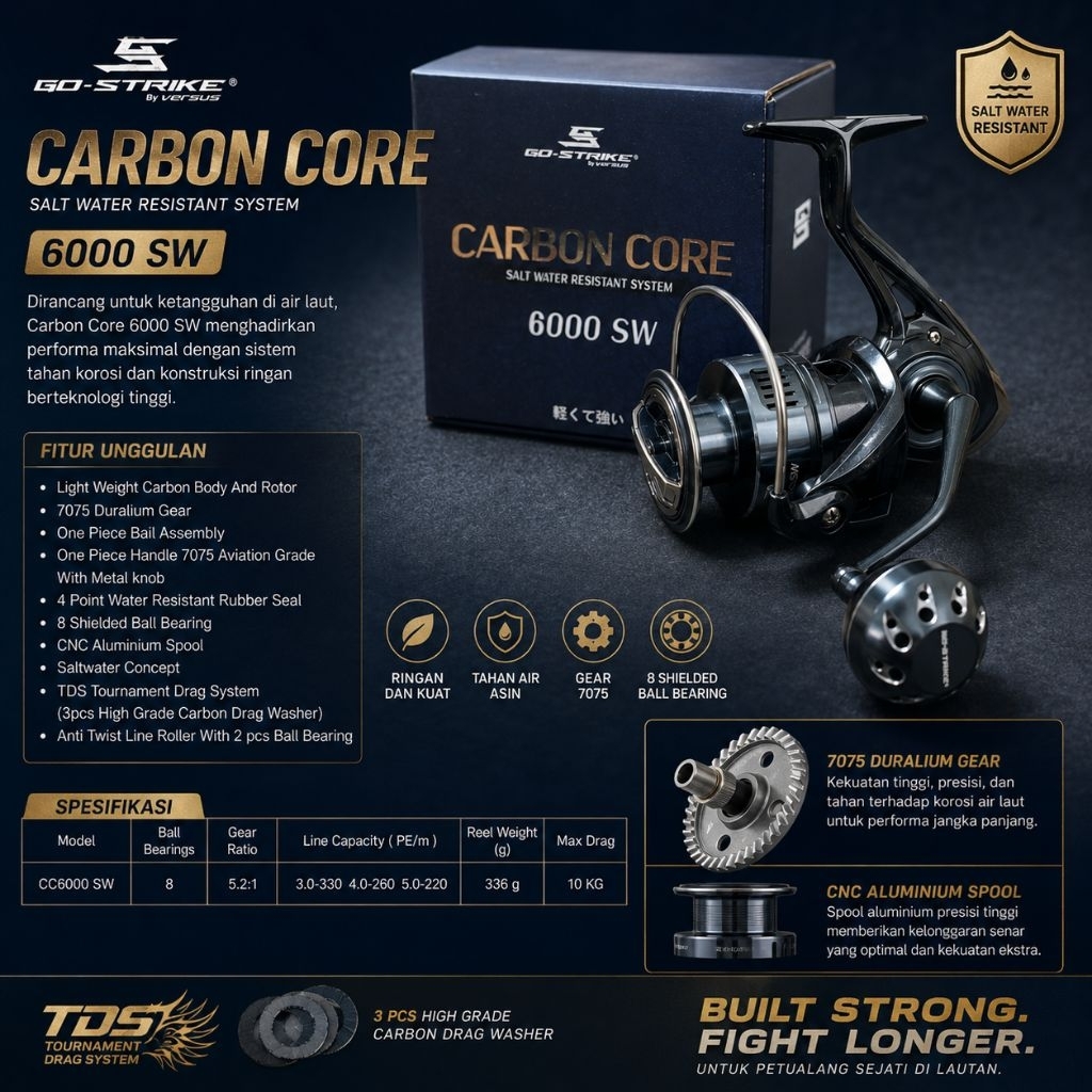Reel Spinning Go-Strike Carbon Core SW 6000 | Reel Jigging | Reel Dasaran | Salt Water