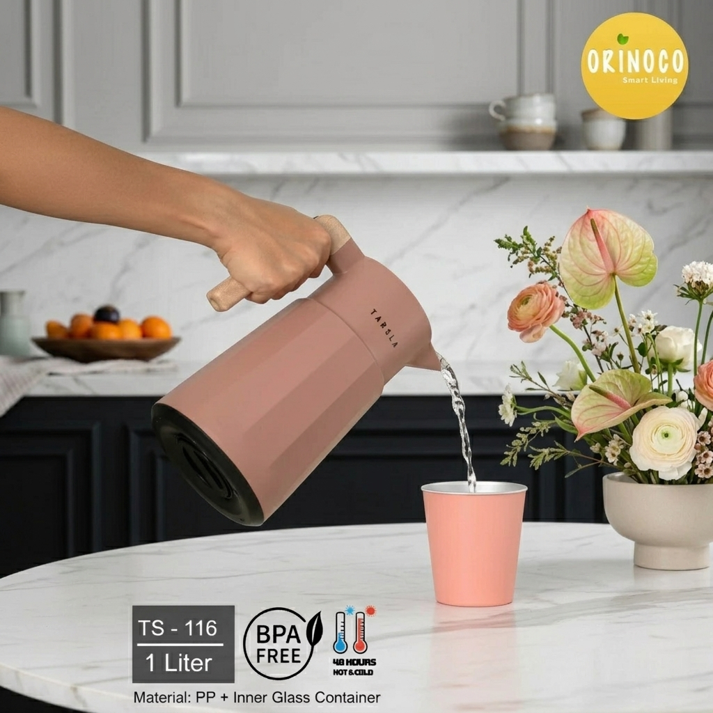 Orinoco Teko Air Panas 1 Liter Handle Kayu TS-116 Tahan Panas 48 Jam