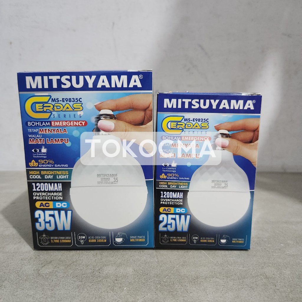 Mitsuyama Lampu Bohlam Bulb Emergency AC/DC LED Cerdas Series 25W 35W Otomatis Putih Bonus Fitting