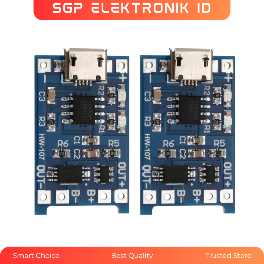 Modul Charger Baterai TP4056 1A Micro USB With Protection Lithium Battery 3.7V + Protection TP4056 P