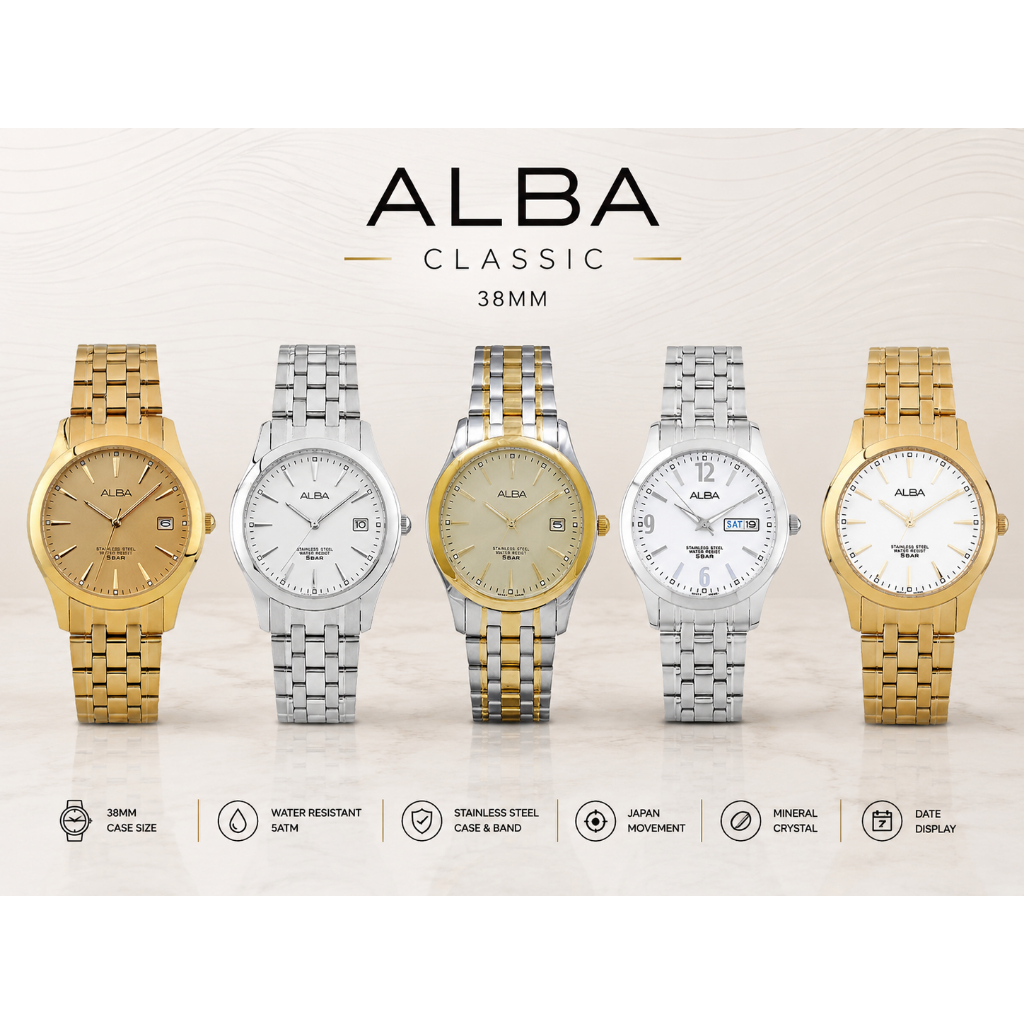 Alba Classic AXHK84X1 AXHK90X1 AXHK95X1 ARSY08X1 AXND59X1 Jam Tangan Pria Stainless Steel Strap Quar