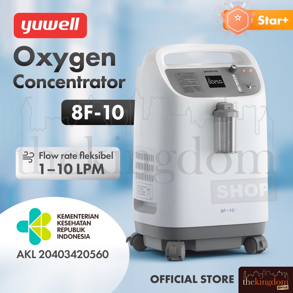 Yuwell 8F-10 Oxygen Concentrator Alat Bantu Pernafasan Elektrik Large Flow 1-10 Liter 8F10 Layar LED