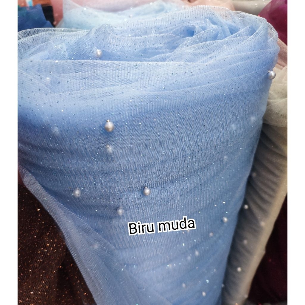 Kain tile mutiara glitter / Bahan tile polos gliter mutiara (hrg 50 cm)