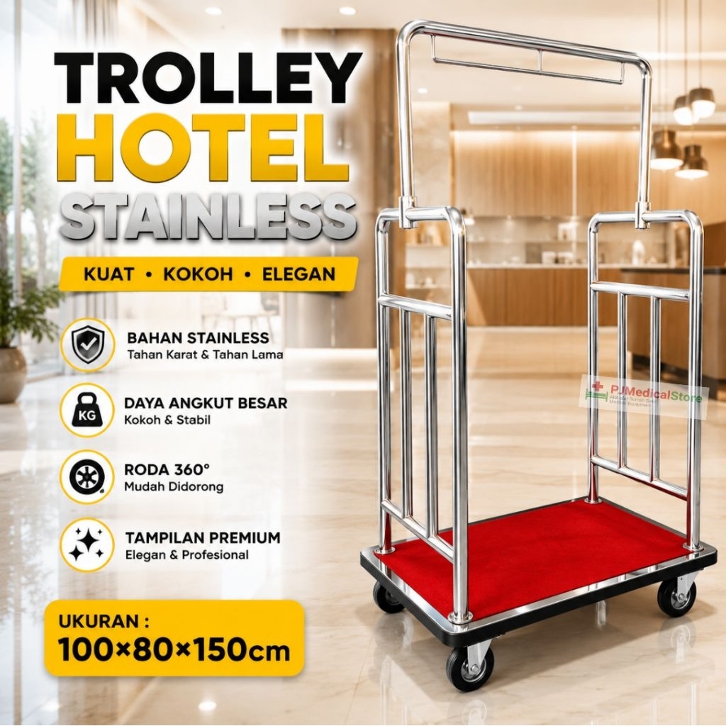 TROLLEY HOTEL STAINLESS / TROLLEY ANGKUT BARANG / TROLI HOTEL