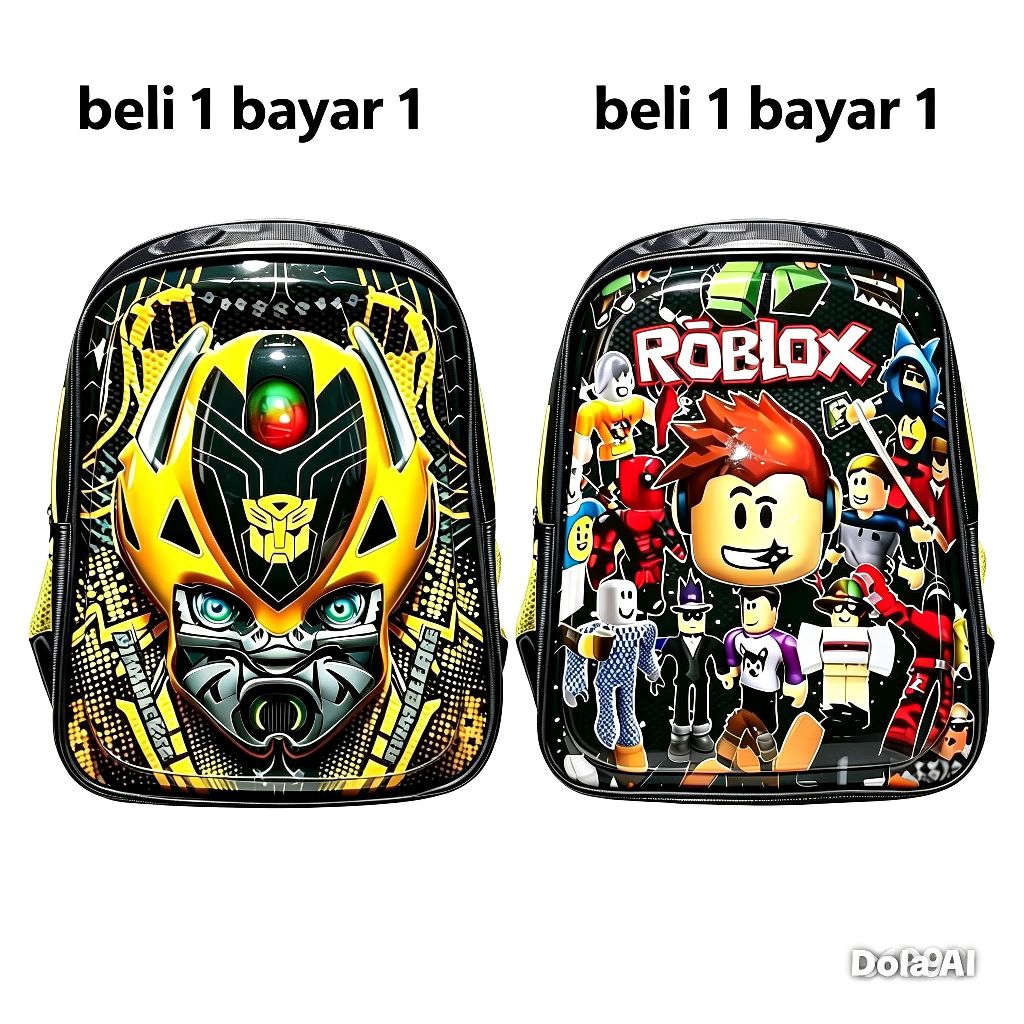 ROBLOX TAS ANAK SEKOLAH LAKI LAKI SD TK DAN PAUD 3D LAMPU LED KARAKTER TIMBUL RANSEL TRANFORMER TAS 