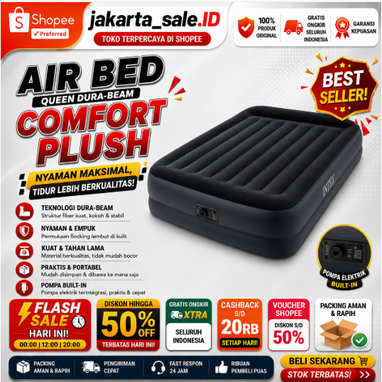 INTEX Kasur Angin Durabeam Queen Pillow Airbed 64124 PROMO kasur angin + pompa Kasur Jumbo Terbaru
