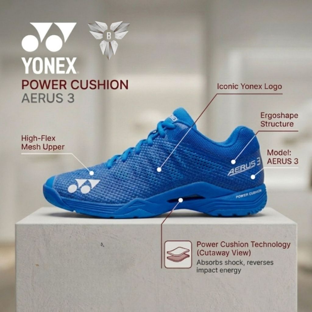 PROMO TERBARU.. YONEX AERUS 3 RED POWER CUSHION SEPATU BADMINTON COCOK UNTUK PRIA/WANITA