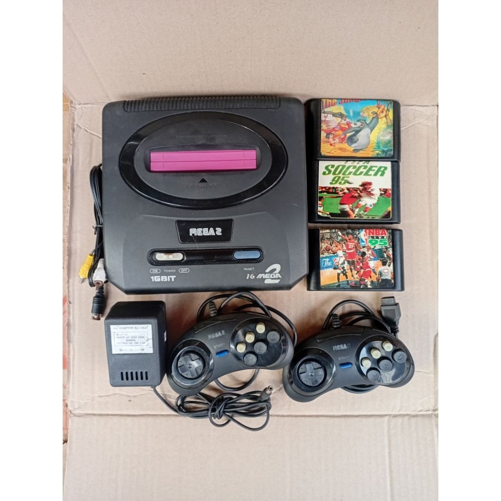 Console Game Mega 2 16 Bit Sega Clone + 2 Stick + 3 Kaset Tested Normal