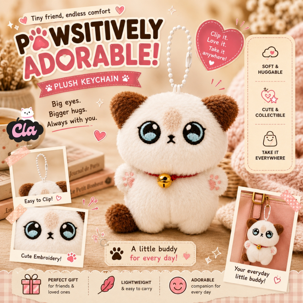 CLA - Gantungan Tas Siamese Cat / Keychain Boneka Kucing / Gantungan Kunci Plush Dengan Lonceng