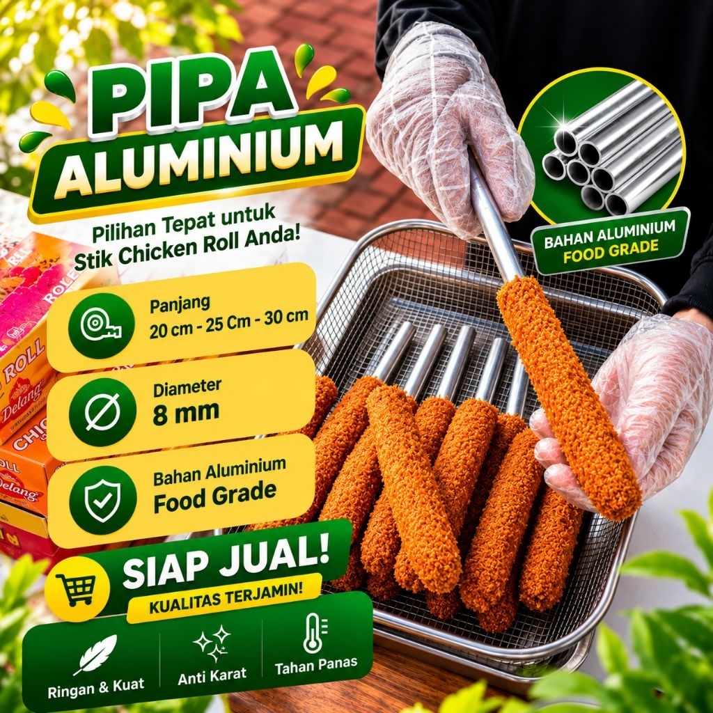 Stik Chiken Roll Alumunium Pipa Diameter 8 mm Cikrol Chikuro Pipa 8mm