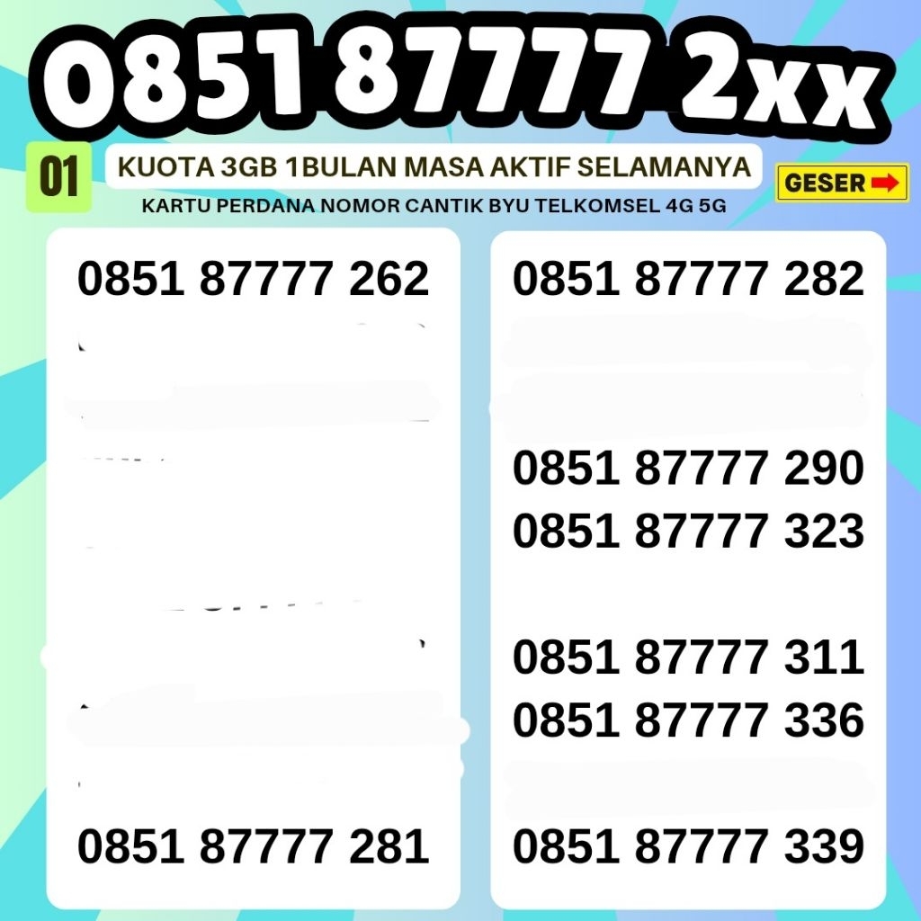 Byu Kartu Perdana Nomor Cantik Telkomsel 4G 5G Nomor Cantik BYU Kuota 3GB 1bulan 24jam Kartu Perdana