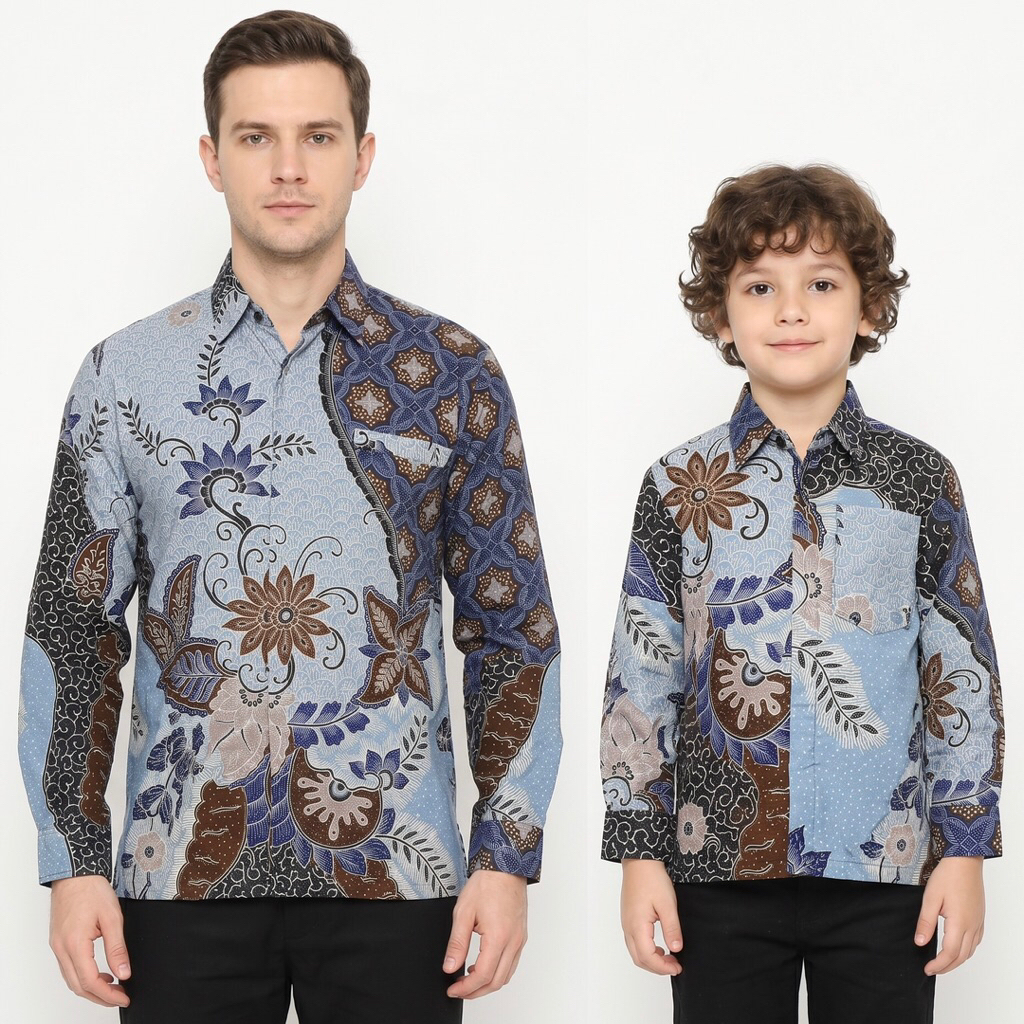 |KertaJaya| Kemeja Batik Pria Cuple Anak Ayah Lengan Panjang Lapis Furring Arrow Bahan Katun 40s War